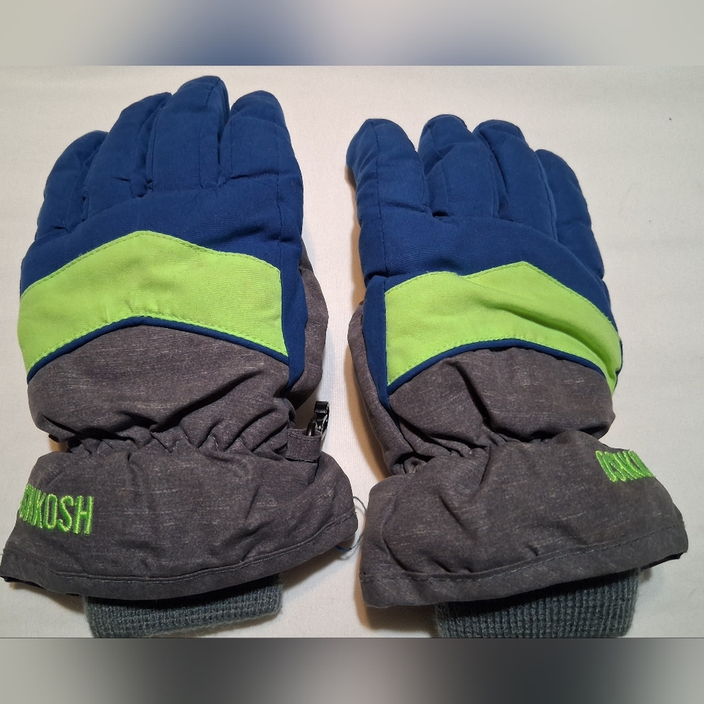 OshKosh B'gosh Boys Winter Snow Gloves Blue Gray Green Size 4-7 Ski Waterproof